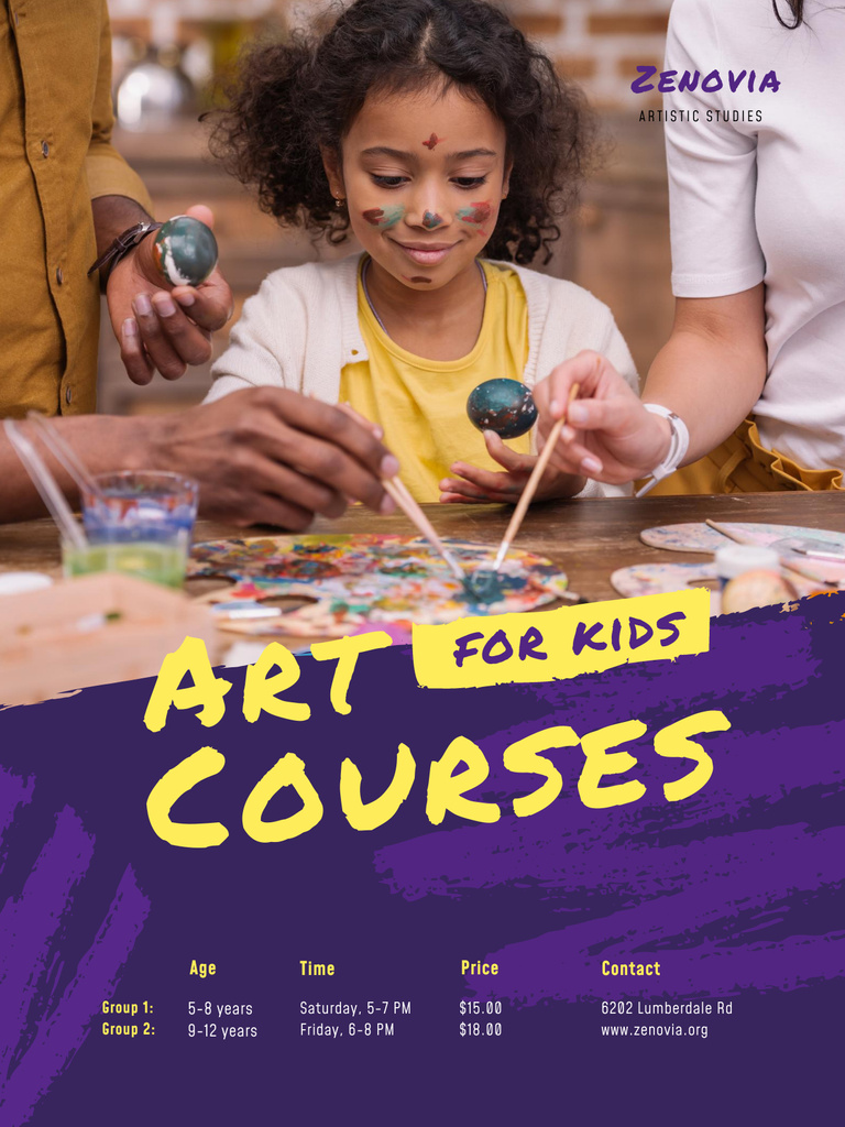 Plantilla de diseño de Art Painting Courses with Girl Holding Brush Poster US 