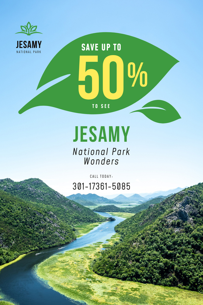 Template di design National Park Tour Offer with Forest and Mountains Pinterest