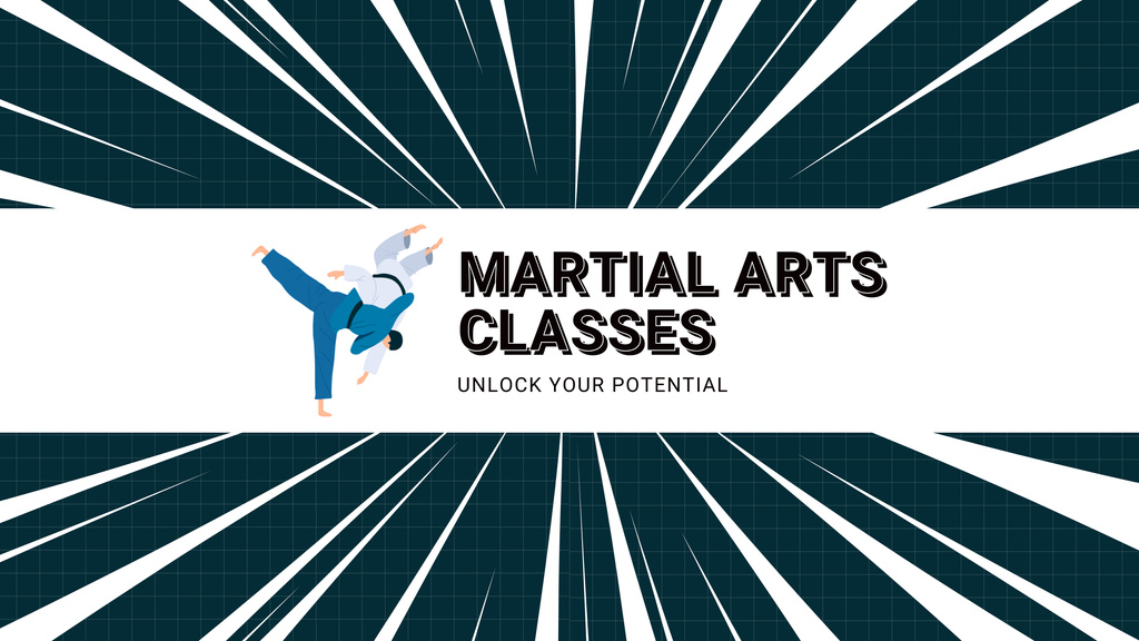 Martial Arts Classes Ad with Illustration of Fighters in Action Youtube – шаблон для дизайна
