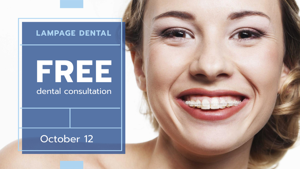 Dental Clinic promotion Woman in Braces smiling FB event cover – шаблон для дизайну
