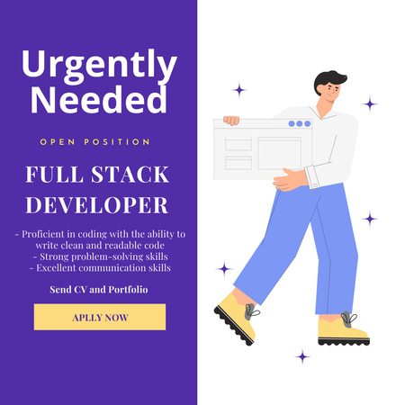 Anúncio de contratação de desenvolvedor Full Stack Instagram Modelo de Design