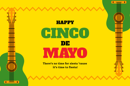 Cinco de Mayo Greeting with Guitar Postcard 4x6in Design Template