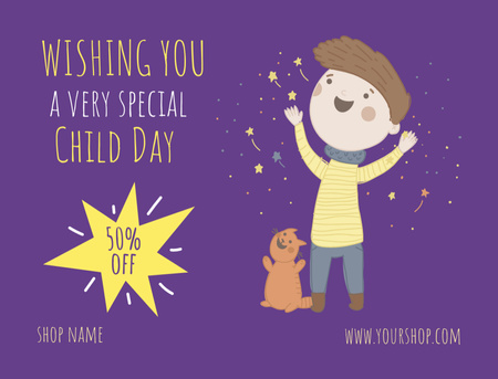 Gyermeknapi kívánság és eladó ajánlat illusztrációval Postcard 4.2x5.5in tervezősablon