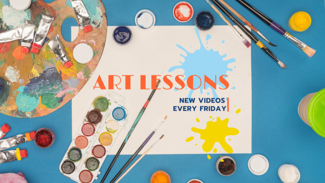 Designvorlage Art Lecture Series with Brushes and Palette für Youtube