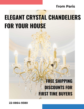 Elegant crystal Chandelier offer Flyer 8.5x11in Design Template