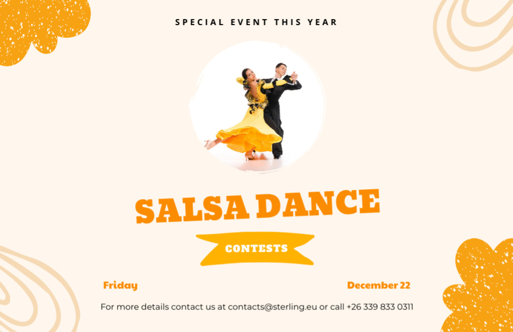Ontwerpsjabloon van Flyer 5.5x8.5in Horizontal van Exciting Salsa Dance Contest Announcement On Friday