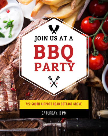 Ontwerpsjabloon van Poster 16x20in van BBQ Party Invitation with Grilled Steak
