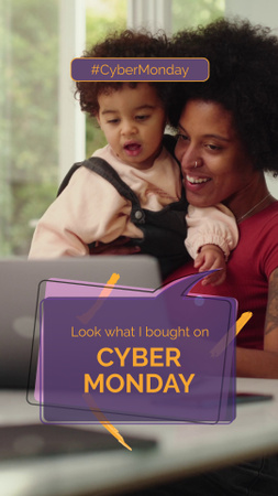 Žena s dítětem dělá nákupy na Cyber pondělí TikTok Video Šablona návrhu