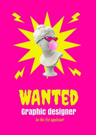 Graphic Designer Vacancy Ad with Funny Statue Poster Design Template
