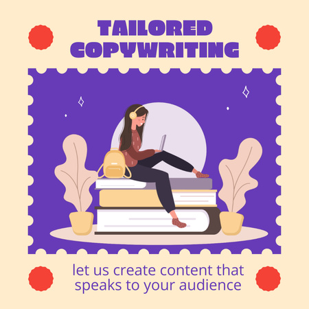 Specialist With Books And Laptop Offer Copywriting Service Animated Post Πρότυπο σχεδίασης