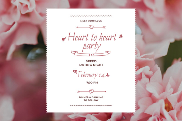 Designvorlage Valentine's Party Invitation with Tender Pink Flowers für Poster 24x36in Horizontal