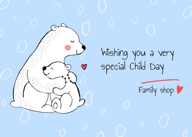 Mother Bear Hugging Cub On Children's Day Postcard 5x7in – шаблон для дизайна