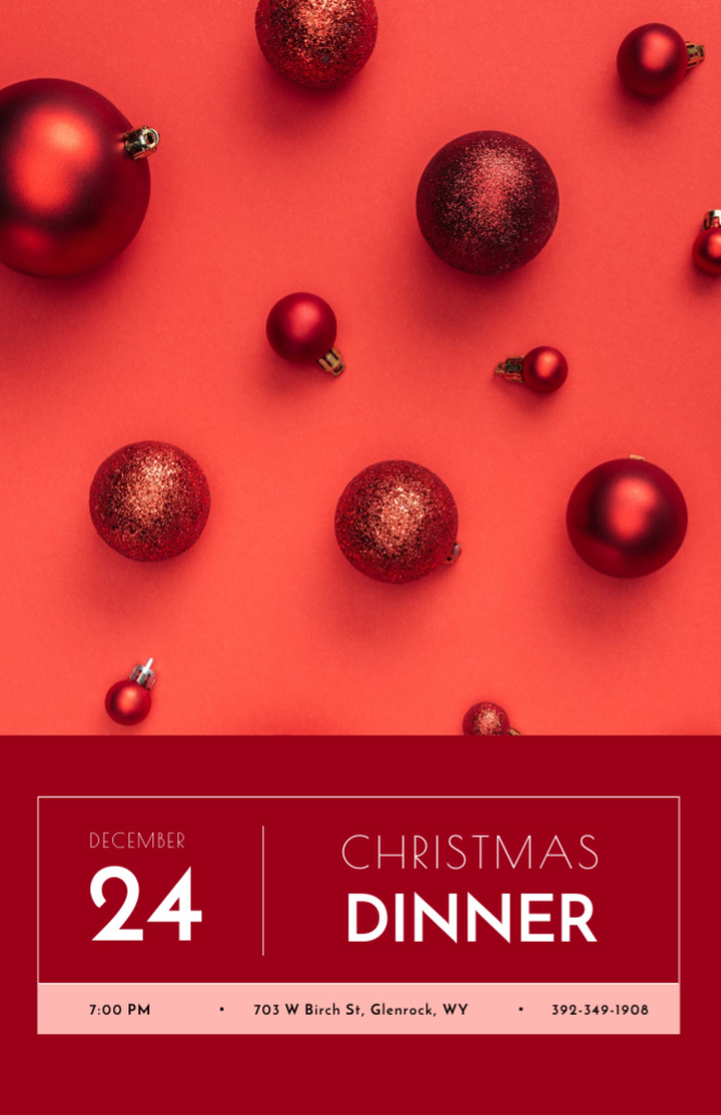 Christmas Dinner Announcement With Bright Balls Invitation 5.5x8.5in Tasarım Şablonu