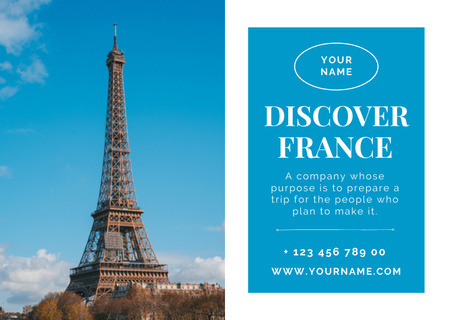 France Discovering and Tour to Paris Card Design Template