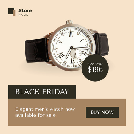 Black Friday Promo with Elegant Men's Watch Sale Instagram Design Template