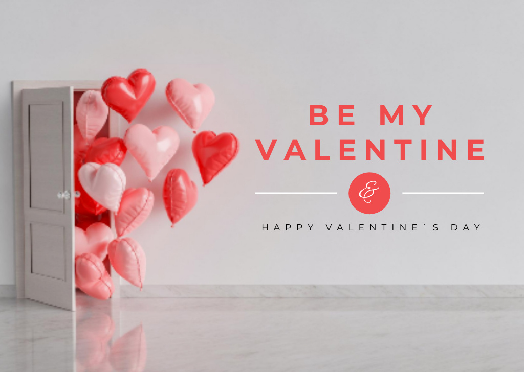 Ontwerpsjabloon van Postcard van Valentine's Day Greeting with Heart-Shaped Balloons