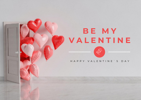 Ontwerpsjabloon van Postcard van Valentijnsdaggroet met hartvormige ballonnen