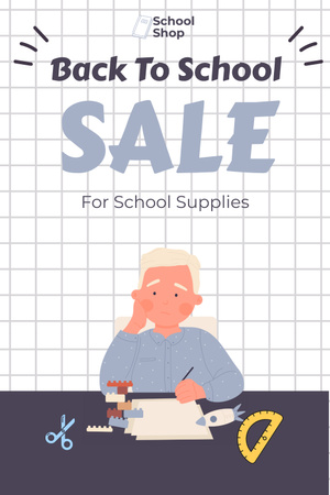 School Supplies Sale with Student at Lesson Pinterest Design Template