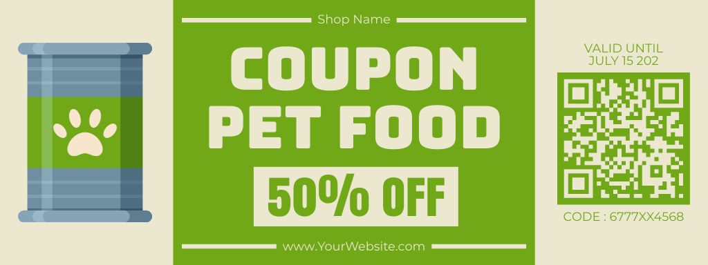 Pet Food Cans Sale Ad on Green Coupon Šablona návrhu