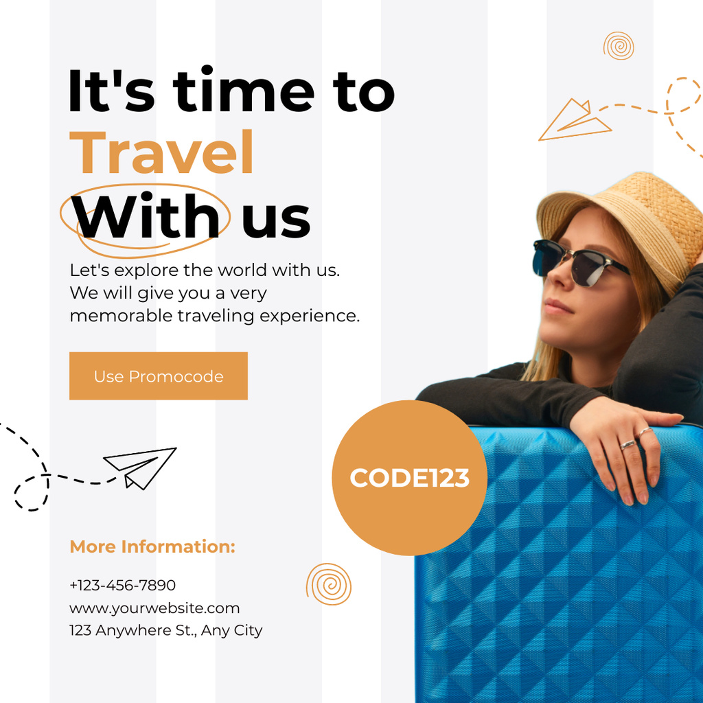 Plantilla de diseño de Travel Agency Ad with Tourist with Suitcase Instagram 