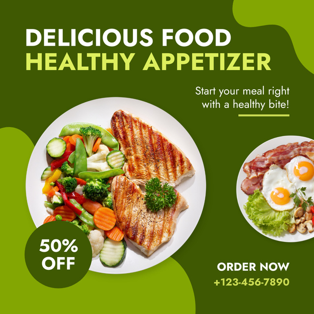 Ontwerpsjabloon van Instagram van Offer of Delicious Food and Healthy Appetizer
