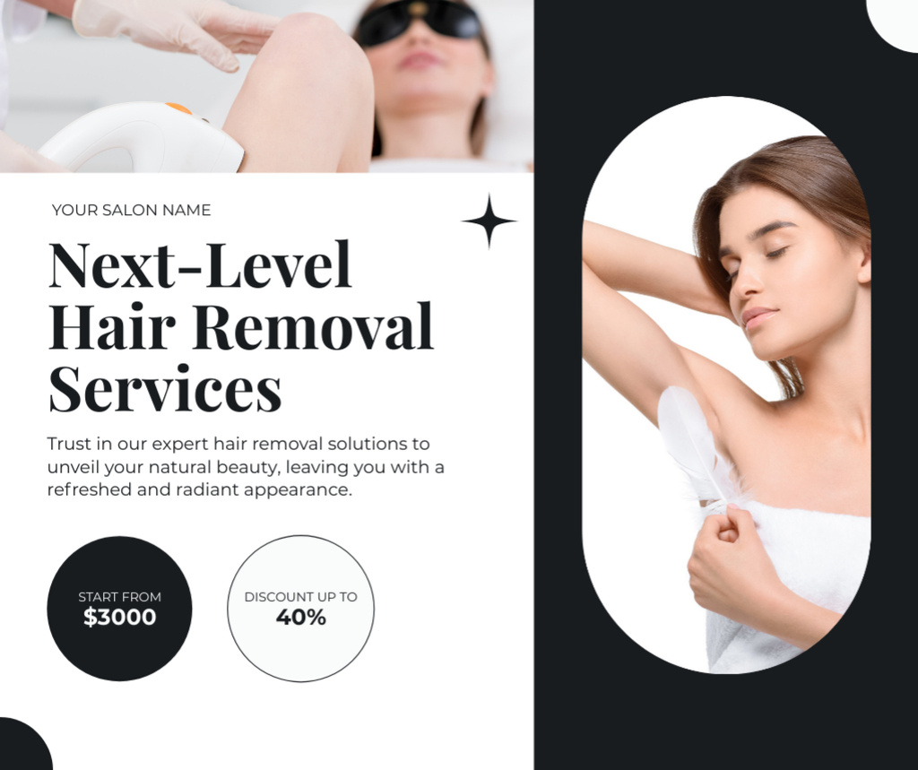 Hair Removal Salon Services with Beautiful Women Facebook Design Template