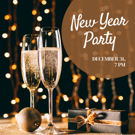 New Year Party with Beautiful Champagne Glasses Instagram Design Template