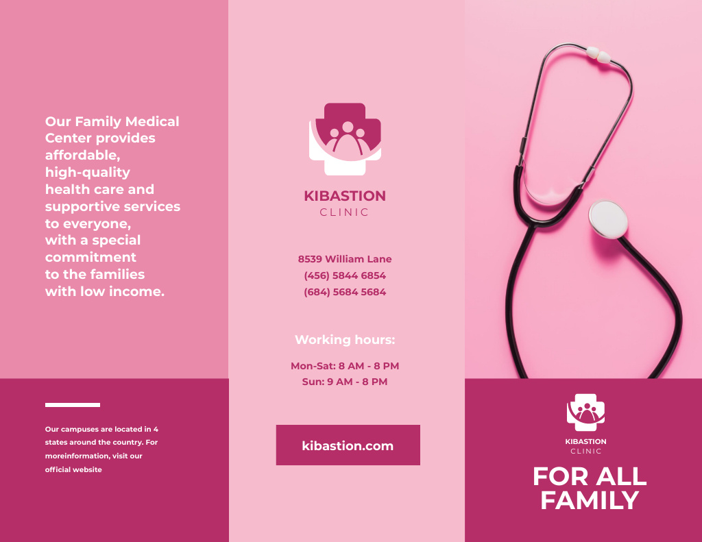 Szablon projektu Family Medical Center Services Offer on Pink Brochure 8.5x11in