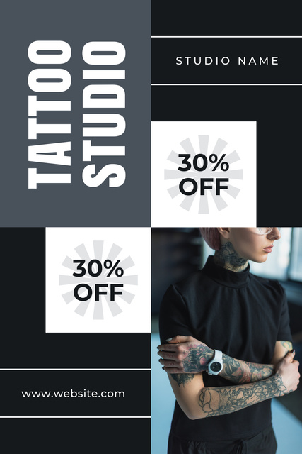 Designvorlage Sleeve Tattoos In Art Studio With Discount für Pinterest