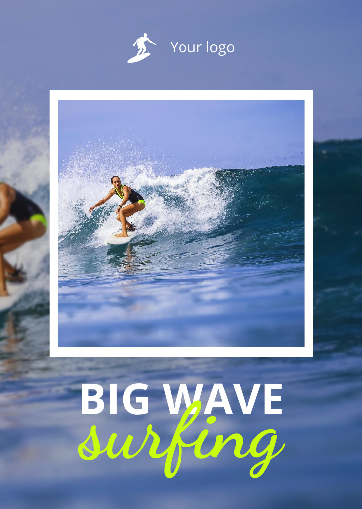 Woman is Surfing in Ocean Postcard A6 Vertical Design Template