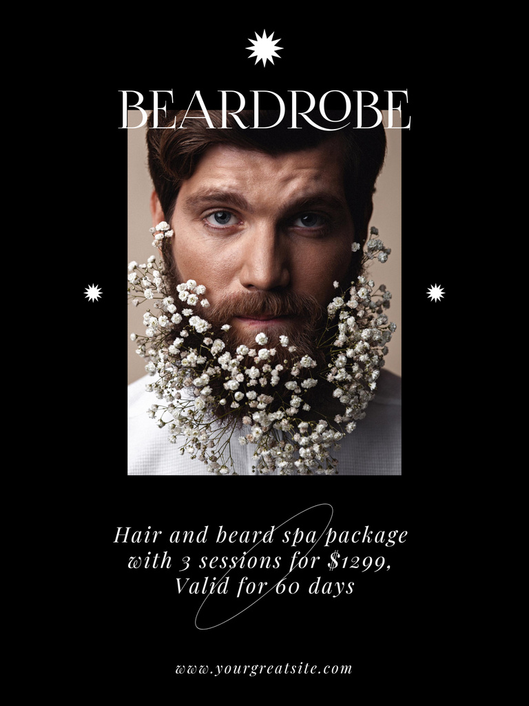 Affordable Barbershop Ad with Man with Flowers in Beard Poster 36x48in tervezősablon