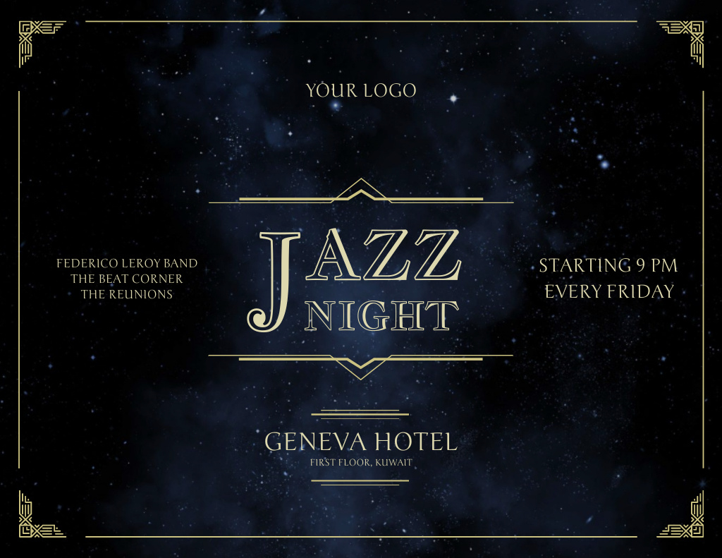 Jazz Night Announcement with Star Sky Flyer 8.5x11in Horizontal – шаблон для дизайну