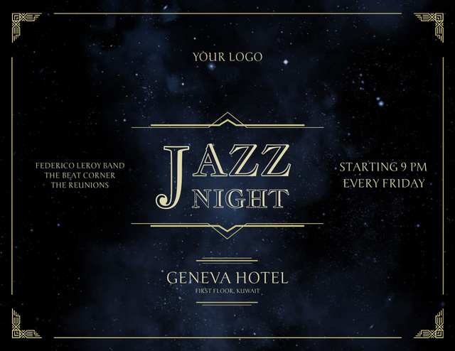 Jazz Night Announcement with Star Sky Flyer 8.5x11in Horizontal Šablona návrhu