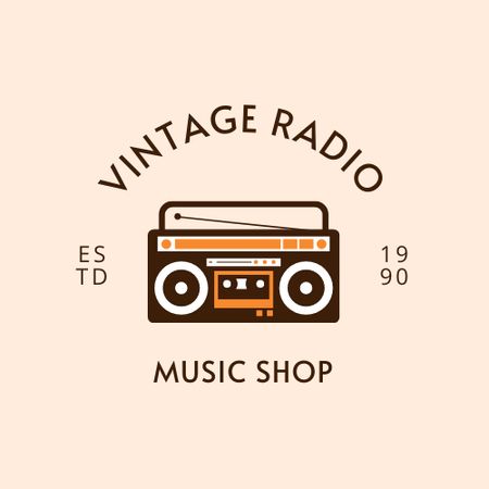 Advertisement for Vintage Music Store with Radio Logo Design Template