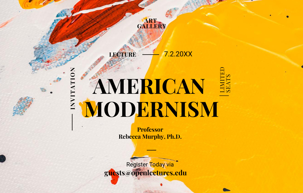 Captivating Lecture From Professor About American Modernism Art Invitation 4.6x7.2in Horizontal Šablona návrhu