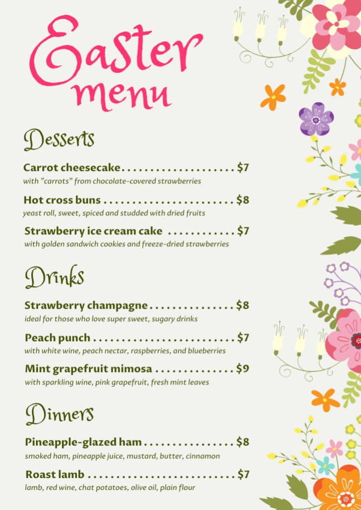 Template di design Easter Offer of Desserts and Dinners Menu