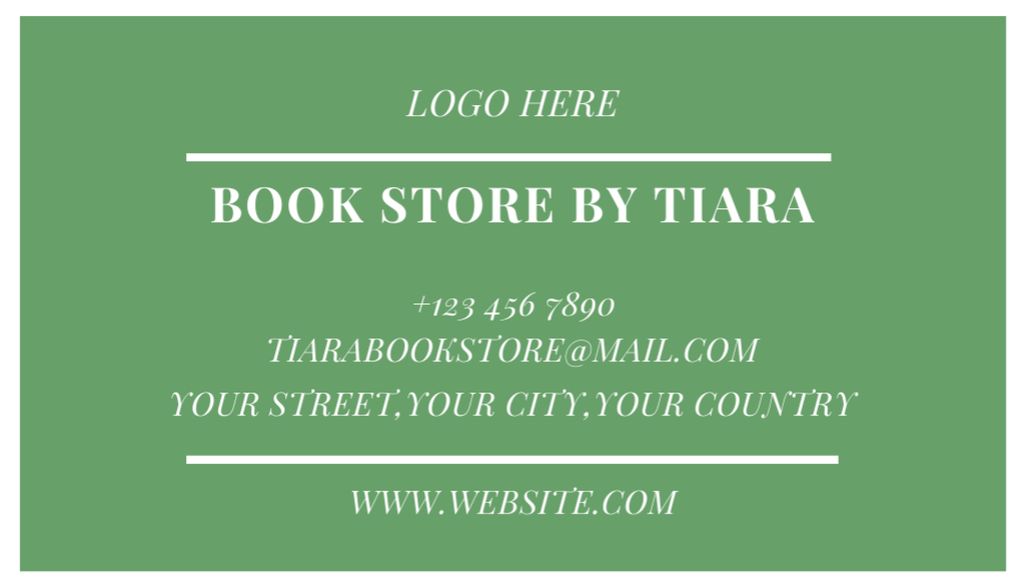 Simple Green Ad of Bookstore Business Card US Tasarım Şablonu