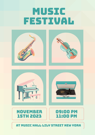 Designvorlage collage mit musikinstrumenten für Poster