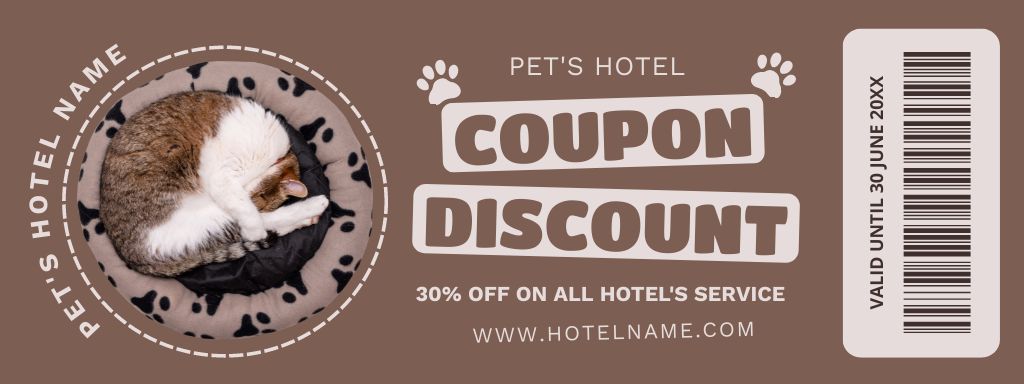 Ontwerpsjabloon van Coupon van Pets Hotel Services Ad with Sleeping Cat