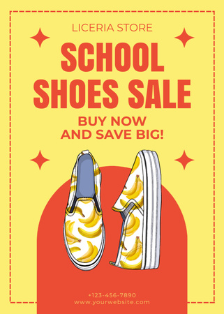 Plantilla de diseño de Anuncio de venta de zapatos escolares en amarillo y naranja Flayer 