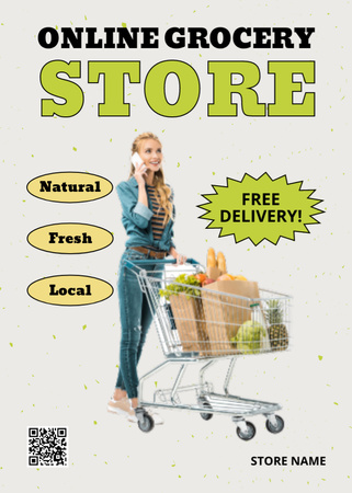 Plantilla de diseño de Supermercado local con compras en línea y entrega gratuita Flayer 