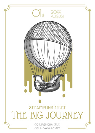 Steampunk event with Air Balloon Flyer A6 Design Template