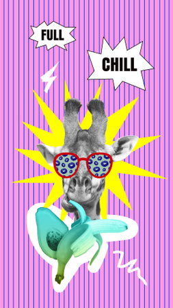 Funny Illustration of Funny Giraffe in Sunglasses Instagram Story Tasarım Şablonu