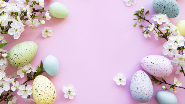 Designvorlage Easter Eggs and Floral Decor für Zoom Background
