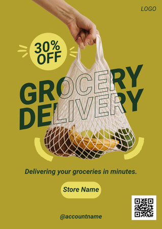 Ontwerpsjabloon van Poster van Verse Groenten en Fruit in String Bag voor Supermarkt Advertentie