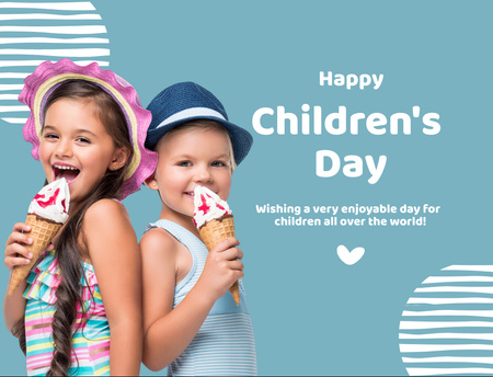 Children's Day with Kids Eating Ice Cream Postcard 4.2x5.5in Design Template
