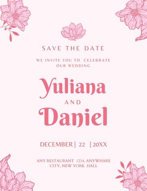 Simple Pink Wedding Celebration Announcement Invitation 13.9x10.7cm – шаблон для дизайна