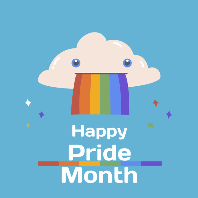 Pride Month Illustrated Greeting on Blue Instagram Design Template
