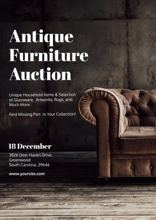 Ontwerpsjabloon van Poster van Antieke meubelveiling Luxe bruine fauteuil