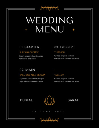 Kara Düğün Yemekleri Listesi Menu 8.5x11in Tasarım Şablonu
